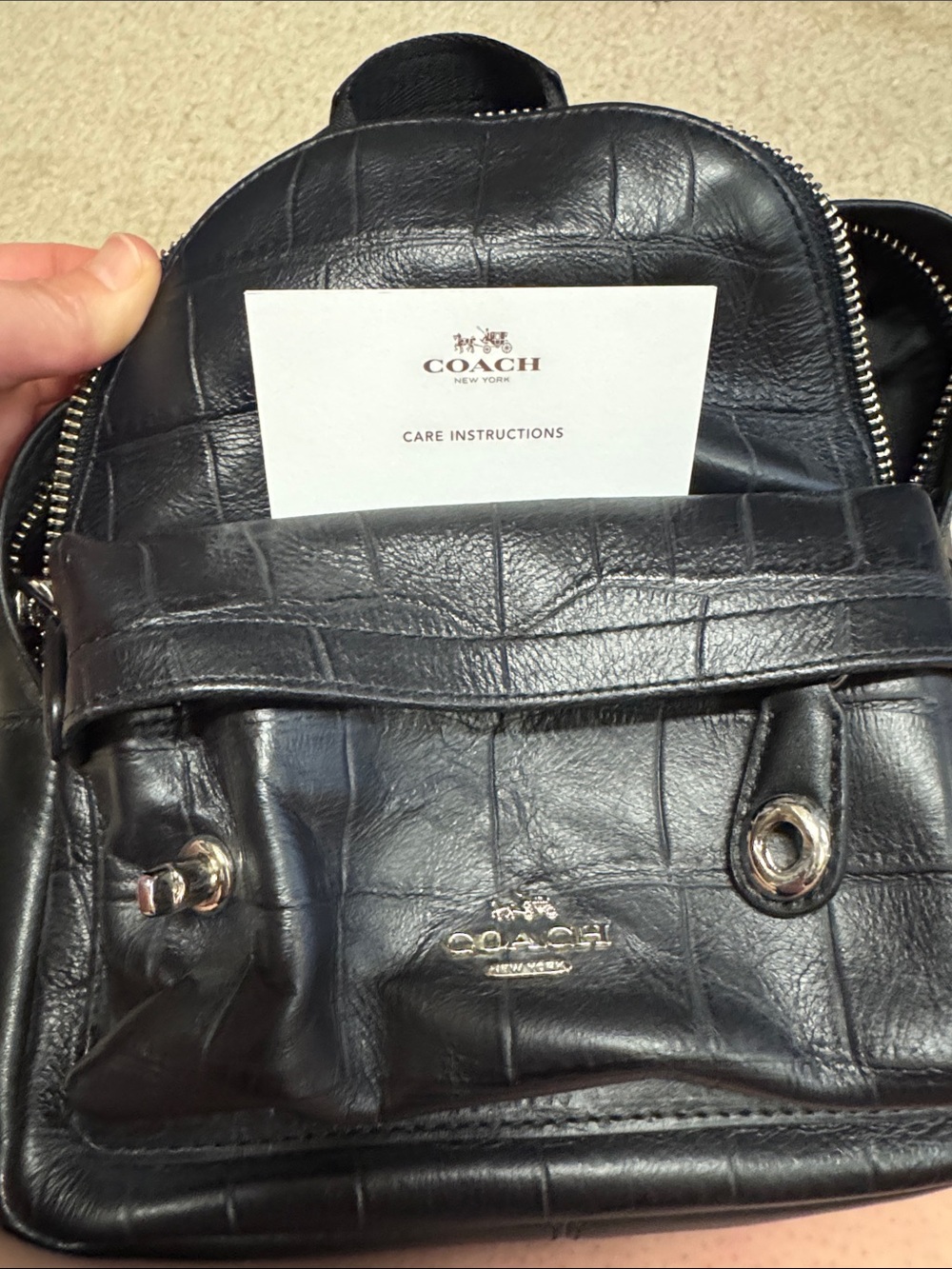 Coach Black Croc-Embossed Leather Mini Backpack with Front Pocket - Picture 3 of 8
